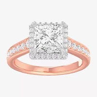 G-H / Si1-Si2) Womens 2 1/2 CT. T.W. Lab Grown White Diamond 14K Gold Side Stone Halo Engagement Ring
