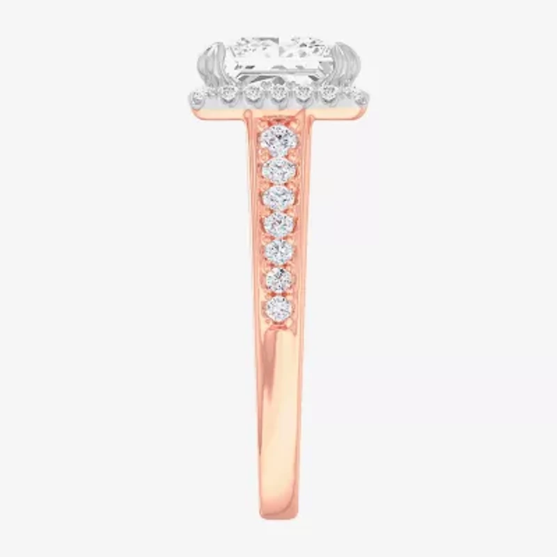 G-H / Si1-Si2) Womens 2 1/2 CT. T.W. Lab Grown White Diamond 14K Gold Side Stone Halo Engagement Ring