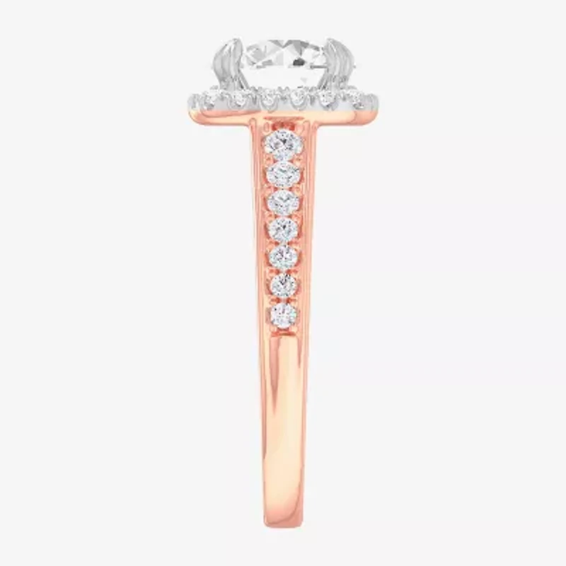 G-H / Si1-Si2) Womens 1/ CT. T.W. Lab Grown White Diamond 14K Gold Cushion Side Stone Halo Engagement Ring