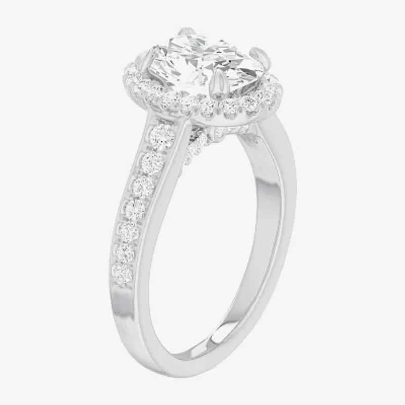 G-H / Si1-Si2) Womens 1/ CT. T.W. Lab Grown White Diamond 14K Gold Oval Side Stone Halo Engagement Ring