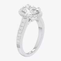 G-H / Si1-Si2) Womens 1/ CT. T.W. Lab Grown White Diamond 14K Gold Oval Side Stone Halo Engagement Ring