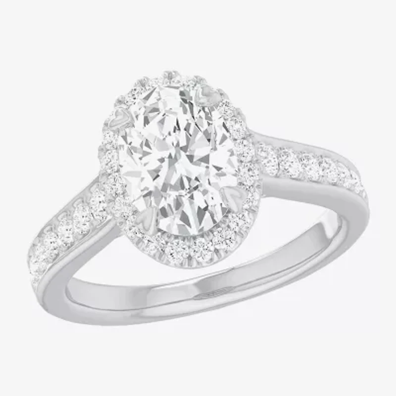 G-H / Si1-Si2) Womens 1/ CT. T.W. Lab Grown White Diamond 14K Gold Oval Side Stone Halo Engagement Ring