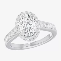 G-H / Si1-Si2) Womens 1/ CT. T.W. Lab Grown White Diamond 14K Gold Oval Side Stone Halo Engagement Ring
