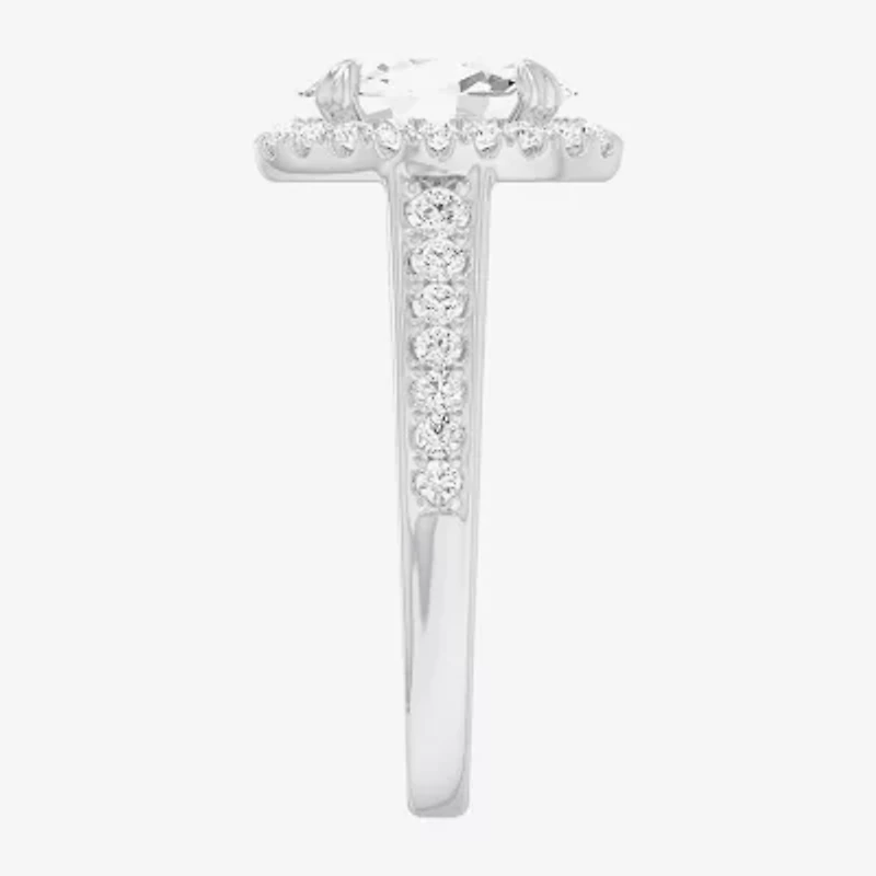 G-H / Si1-Si2) Womens 1/ CT. T.W. Lab Grown White Diamond 14K Gold Oval Side Stone Halo Engagement Ring