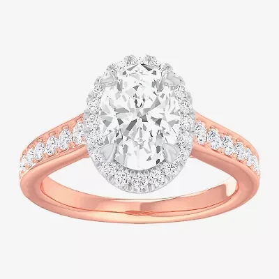 G-H / Si1-Si2) Womens 1/ CT. T.W. Lab Grown White Diamond 14K Gold Oval Side Stone Halo Engagement Ring