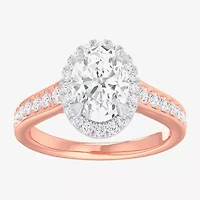 G-H / Si1-Si2) Womens 1/ CT. T.W. Lab Grown White Diamond 14K Gold Oval Side Stone Halo Engagement Ring