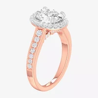 G-H / Si1-Si2) Womens 1/ CT. T.W. Lab Grown White Diamond 14K Gold Oval Side Stone Halo Engagement Ring
