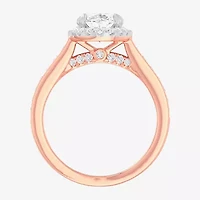 (G-H / Si1-Si2) Womens 2 1/2 CT. T.W. Lab Grown White Diamond 14K Gold Oval Side Stone Halo Engagement Ring