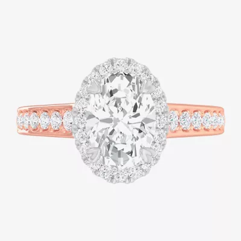 G-H / Si1-Si2) Womens 1/ CT. T.W. Lab Grown White Diamond 14K Gold Oval Side Stone Halo Engagement Ring