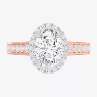 G-H / Si1-Si2) Womens 1/ CT. T.W. Lab Grown White Diamond 14K Gold Oval Side Stone Halo Engagement Ring