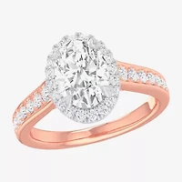 G-H / Si1-Si2) Womens 1/ CT. T.W. Lab Grown White Diamond 14K Gold Oval Side Stone Halo Engagement Ring