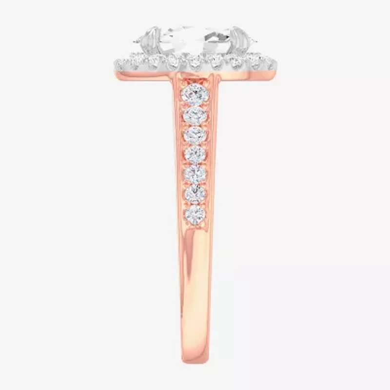 G-H / Si1-Si2) Womens 1/ CT. T.W. Lab Grown White Diamond 14K Gold Oval Side Stone Halo Engagement Ring