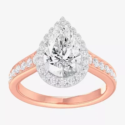 G-H / Si1-Si2) Womens 1/ CT. T.W. Lab Grown White Diamond 14K Gold Pear Side Stone Halo Engagement Ring
