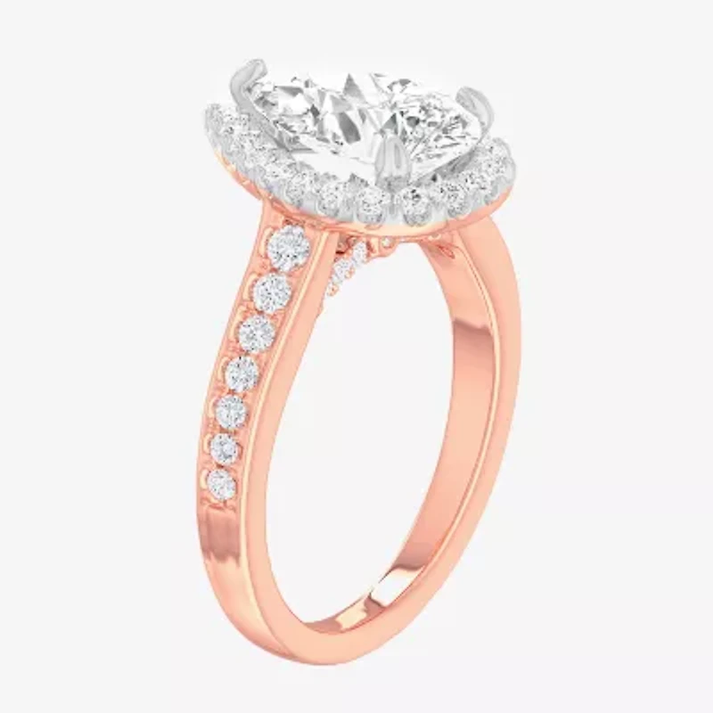 G-H / Si1-Si2) Womens 1/ CT. T.W. Lab Grown White Diamond 14K Gold Pear Side Stone Halo Engagement Ring