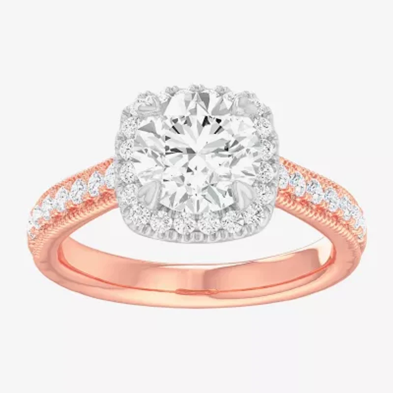 G-H / Si1-Si2) Womens 1/ CT. T.W. Lab Grown White Diamond 14K Gold Cushion Side Stone Halo Engagement Ring