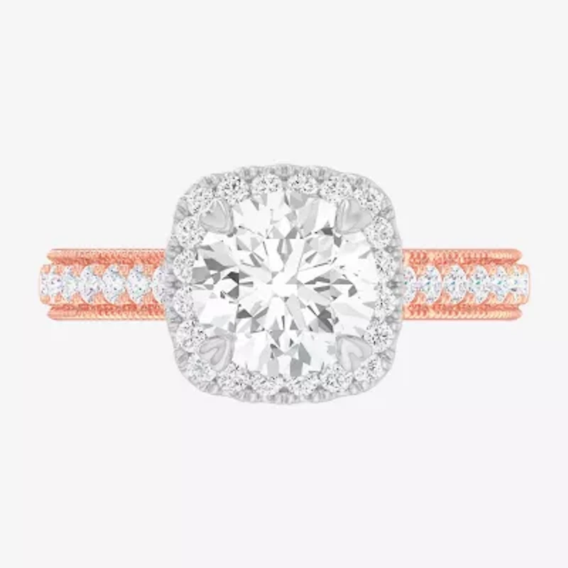 G-H / Si1-Si2) Womens 1/ CT. T.W. Lab Grown White Diamond 14K Gold Cushion Side Stone Halo Engagement Ring