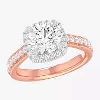 G-H / Si1-Si2) Womens 1/ CT. T.W. Lab Grown White Diamond 14K Gold Cushion Side Stone Halo Engagement Ring