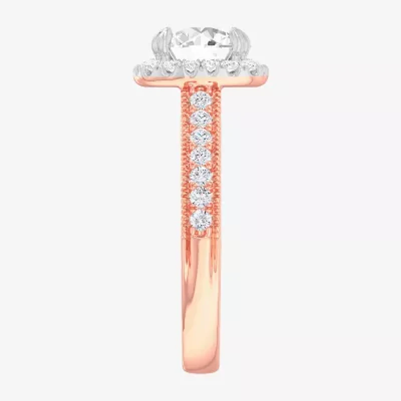 G-H / Si1-Si2) Womens 1/ CT. T.W. Lab Grown White Diamond 14K Gold Cushion Side Stone Halo Engagement Ring