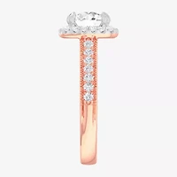 G-H / Si1-Si2) Womens 1/ CT. T.W. Lab Grown White Diamond 14K Gold Cushion Side Stone Halo Engagement Ring