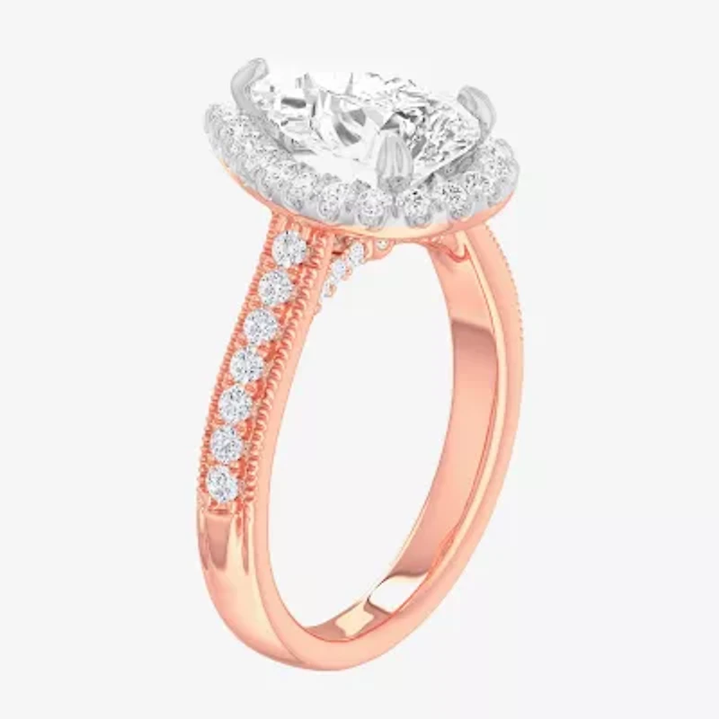 G-H / Si1-Si2) Womens 1/ CT. T.W. Lab Grown White Diamond 14K Gold Pear Side Stone Halo Engagement Ring