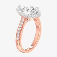 G-H / Si1-Si2) Womens 1/ CT. T.W. Lab Grown White Diamond 14K Gold Pear Side Stone Halo Engagement Ring