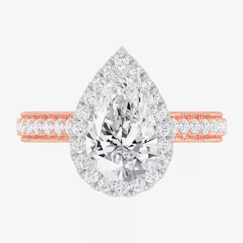 G-H / Si1-Si2) Womens 1/ CT. T.W. Lab Grown White Diamond 14K Gold Pear Side Stone Halo Engagement Ring