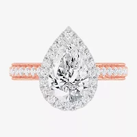 G-H / Si1-Si2) Womens 1/ CT. T.W. Lab Grown White Diamond 14K Gold Pear Side Stone Halo Engagement Ring