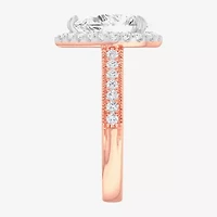 G-H / Si1-Si2) Womens 1/ CT. T.W. Lab Grown White Diamond 14K Gold Pear Side Stone Halo Engagement Ring