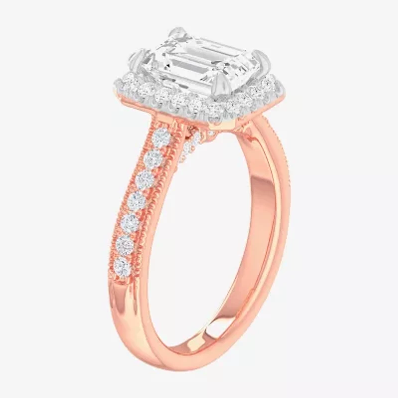 G-H / Si1-Si2) Womens 1/ CT. T.W. Lab Grown White Diamond 14K Gold Side Stone Halo Engagement Ring