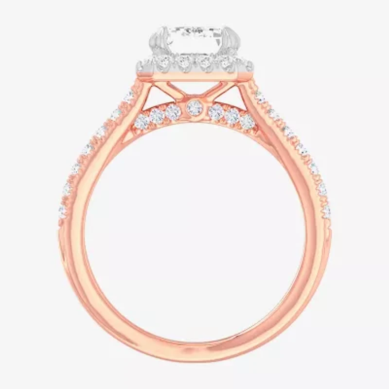 G-H / Si1-Si2) Womens 1/ CT. T.W. Lab Grown White Diamond 14K Gold Side Stone Halo Engagement Ring