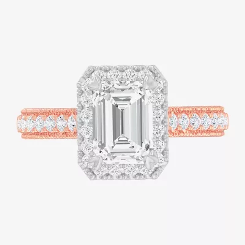 G-H / Si1-Si2) Womens 1/ CT. T.W. Lab Grown White Diamond 14K Gold Side Stone Halo Engagement Ring