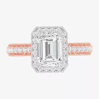 G-H / Si1-Si2) Womens 1/ CT. T.W. Lab Grown White Diamond 14K Gold Side Stone Halo Engagement Ring