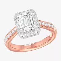G-H / Si1-Si2) Womens 1/ CT. T.W. Lab Grown White Diamond 14K Gold Side Stone Halo Engagement Ring