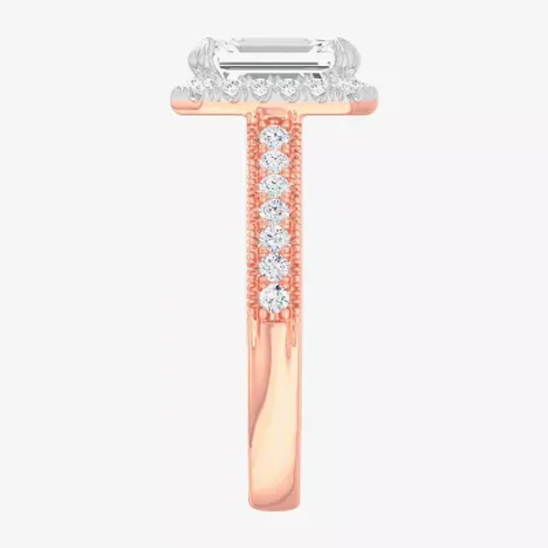 G-H / Si1-Si2) Womens 1/ CT. T.W. Lab Grown White Diamond 14K Gold Side Stone Halo Engagement Ring