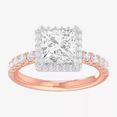 (G-H / Si1-Si2) Womens 2 1/2 CT. T.W. Lab Grown White Diamond 14K Gold Side Stone Halo Engagement Ring