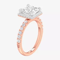 G-H / Si1-Si2) Womens 1/ CT. T.W. Lab Grown White Diamond 14K Gold Side Stone Halo Engagement Ring