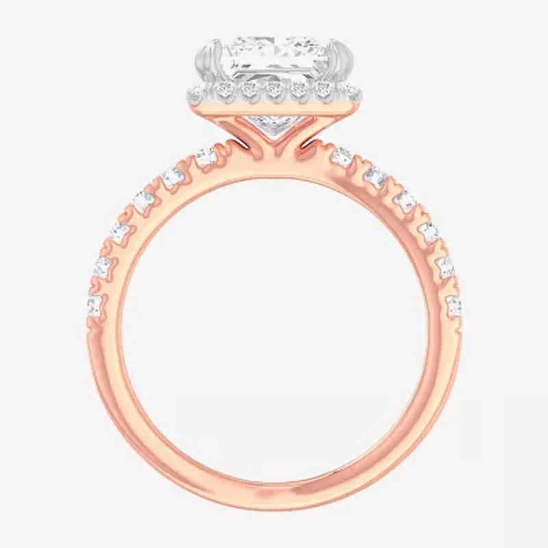 G-H / Si1-Si2) Womens 1/ CT. T.W. Lab Grown White Diamond 14K Gold Side Stone Halo Engagement Ring