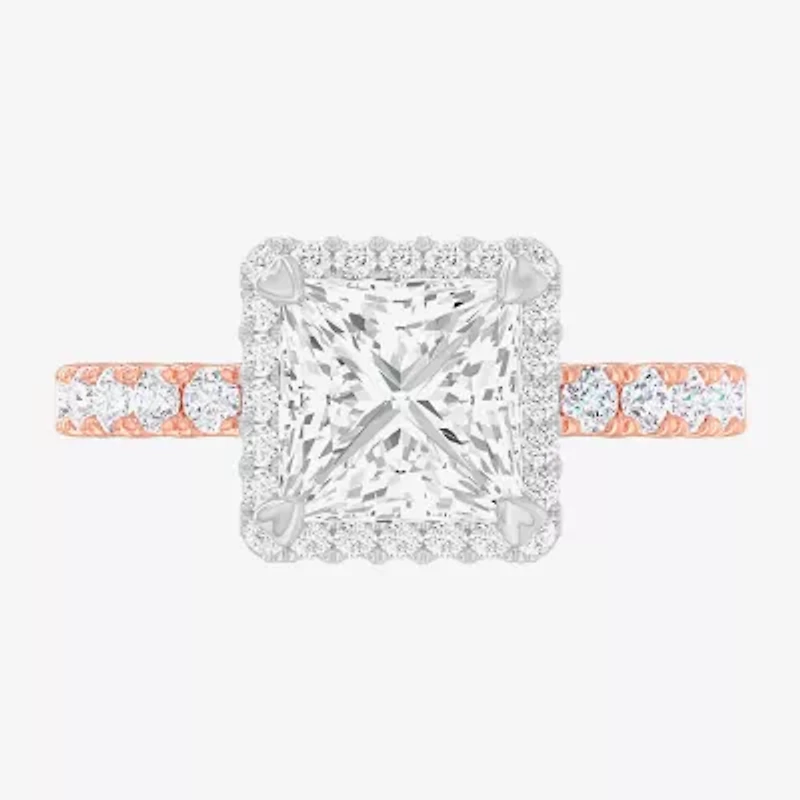 (G-H / Si1-Si2) Womens 2 1/2 CT. T.W. Lab Grown White Diamond 14K Gold Side Stone Halo Engagement Ring