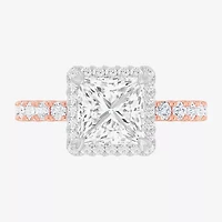 (G-H / Si1-Si2) Womens 2 1/2 CT. T.W. Lab Grown White Diamond 14K Gold Side Stone Halo Engagement Ring