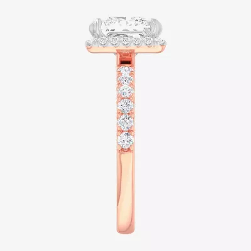 (G-H / Si1-Si2) Womens 2 1/2 CT. T.W. Lab Grown White Diamond 14K Gold Side Stone Halo Engagement Ring