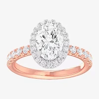 (G-H / Si1-Si2) Womens 2 1/2 CT. T.W. Lab Grown White Diamond 14K Gold Oval Side Stone Halo Engagement Ring