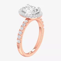 (G-H / Si1-Si2) Womens 2 1/2 CT. T.W. Lab Grown White Diamond 14K Gold Oval Side Stone Halo Engagement Ring