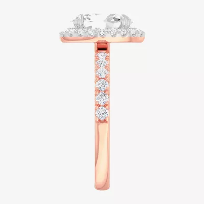 G-H / Si1-Si2) Womens 1/ CT. T.W. Lab Grown White Diamond 14K Gold Oval Side Stone Halo Engagement Ring