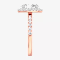 G-H / Si1-Si2) Womens 1/ CT. T.W. Lab Grown White Diamond 14K Gold Oval Side Stone Halo Engagement Ring