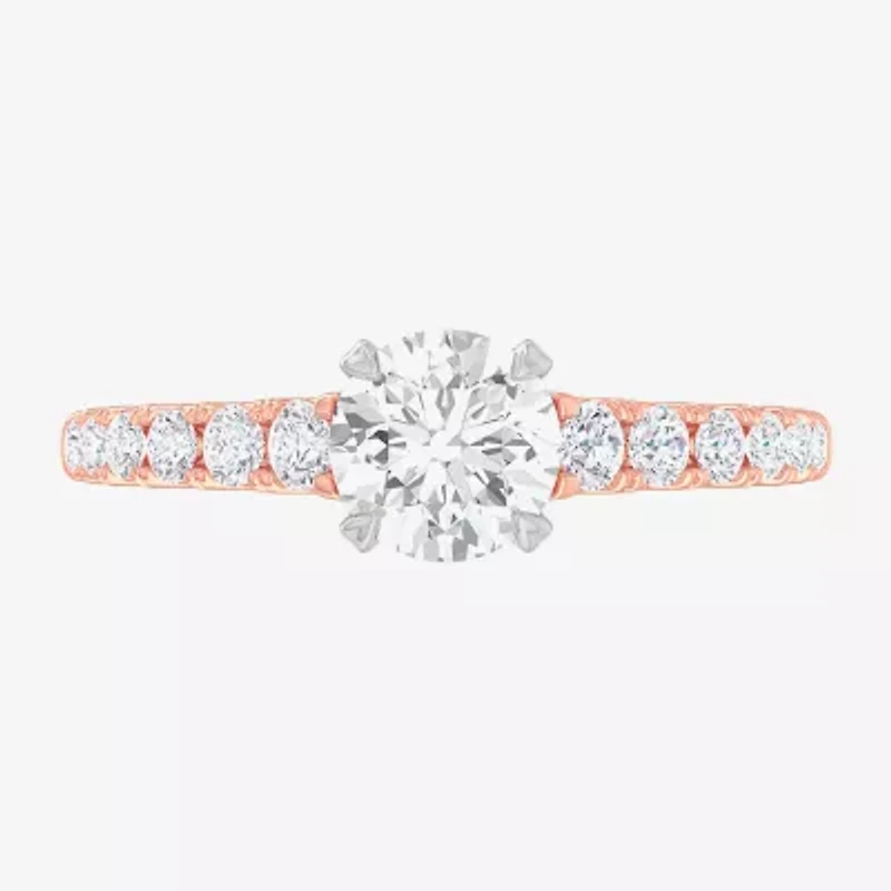 G-H / Si1-Si2) Womens 1 / CT. T.W. Lab Grown White Diamond 14K Gold Round Side Stone Engagement Ring