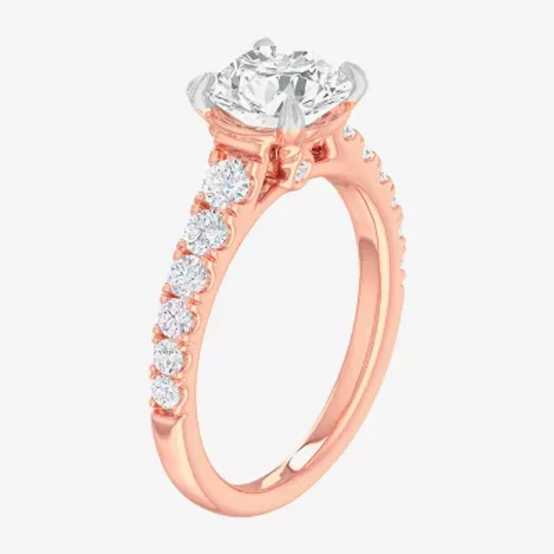 G-H / Si1-Si2) Womens 2 1/2 CT. T.W. Lab Grown White Diamond 14K Gold Round Side Stone Engagement Ring