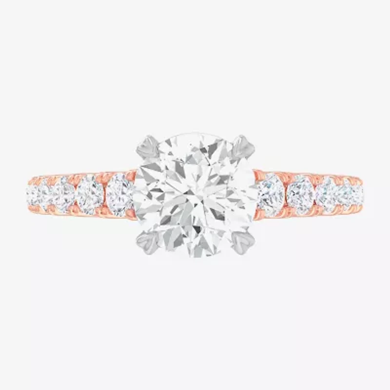 G-H / Si1-Si2) Womens 2 1/2 CT. T.W. Lab Grown White Diamond 14K Gold Round Side Stone Engagement Ring