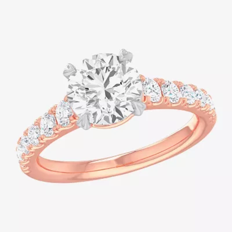 G-H / Si1-Si2) Womens 2 1/2 CT. T.W. Lab Grown White Diamond 14K Gold Round Side Stone Engagement Ring