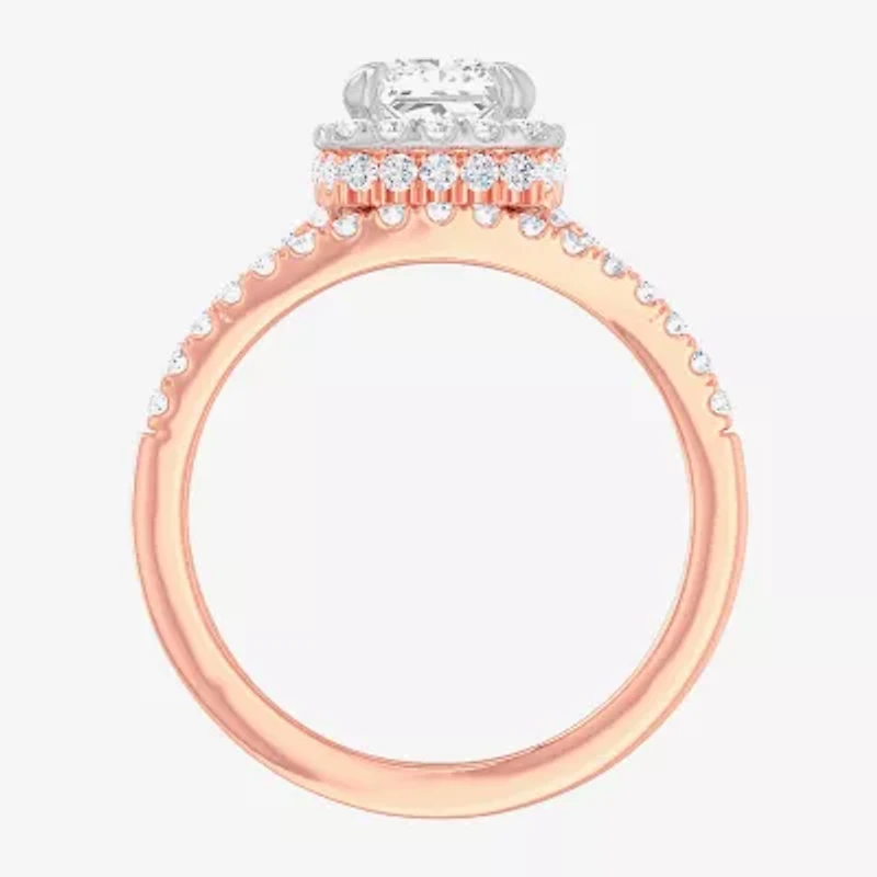 G-H / Si1-Si2) Womens 1 / CT. T.W. Lab Grown White Diamond 14K Gold Cushion Side Stone Halo Bridal Set