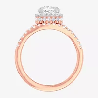 G-H / Si1-Si2) Womens 1 / CT. T.W. Lab Grown White Diamond 14K Gold Cushion Side Stone Halo Bridal Set